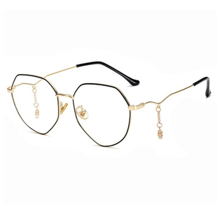 神仙不规则吊坠玫瑰金眼镜框网红款大脸女 近视棱角隆鼻眼镜 圆脸
