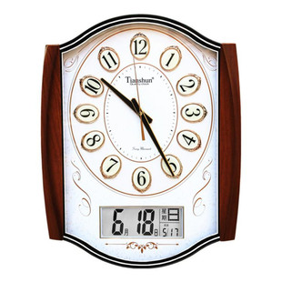 迪翎天顺万年历大号挂钟中式客厅电子日历石英钟静音挂表时尚钟表