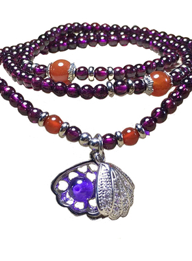 紫牙乌石榴石水晶藏银多圈手串