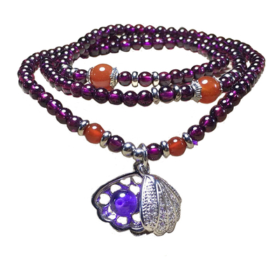 紫牙乌石榴石水晶藏银多圈手串