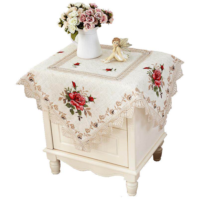 欧式十字绣 小桌布绣花床头柜盖布 盖巾电视机冰箱微波盖巾防尘罩