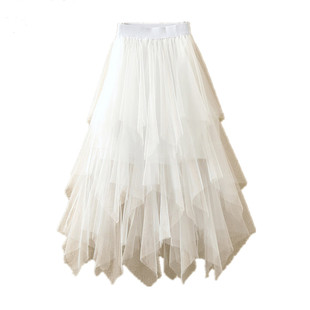 不规则网纱裙女春夏韩版高腰百搭显瘦a字蓬蓬裙纱裙中长款半身裙