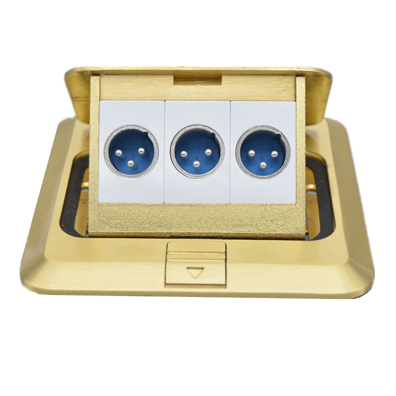 弹起式多媒体地板插 3个免焊公头卡侬麦克风全铜防水地插(带底盒)