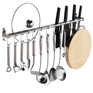 厨房挂钩免打孔304不锈钢挂杆收纳架挂钩刀板架强力粘钩壁挂黏贴