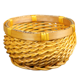 藤编收纳篮桌面水果筐零食筐圆形鸡蛋馒头筐草编竹编织收纳筐篮子