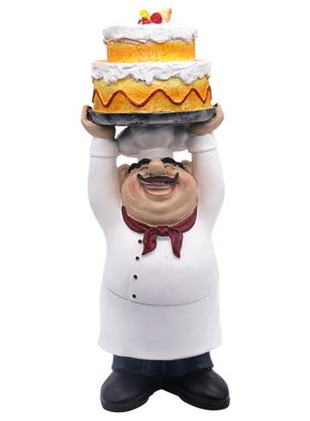 寓居欧式餐厅举蛋糕厨师人物摆件