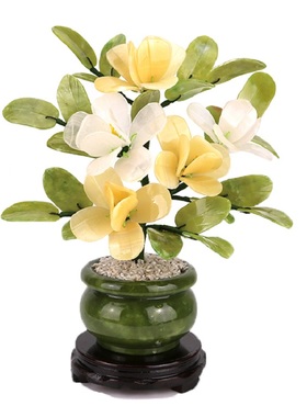 天然玉石茶花招财家居创意工艺品