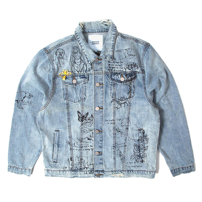 刀割手绘牛仔折扣现货外套夹克