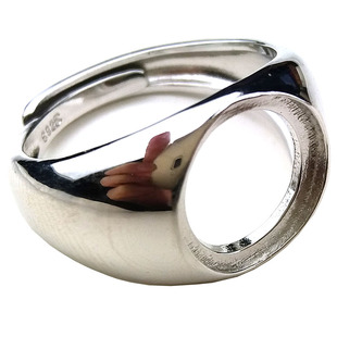 简约光面镜面s925纯银戒指托空托琥珀蜜蜡玉石戒面镶嵌银托12*12