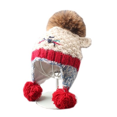 卡通秋冬加绒手工编织毛线帽子