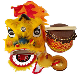 舞狮子鼓儿童狮子套装醒狮小孩锣鼓道具4件套牛皮鼓佛山狮8寸南狮