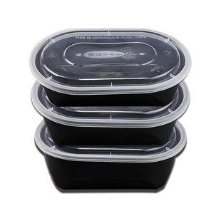 美式1000椭圆形加厚打包盒一次性餐盒外卖快餐便当盒水果捞盒黑色