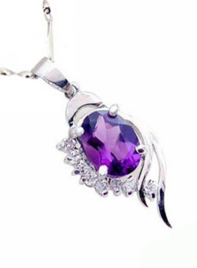 恋人天然紫水晶纯银镶嵌宝石吊坠