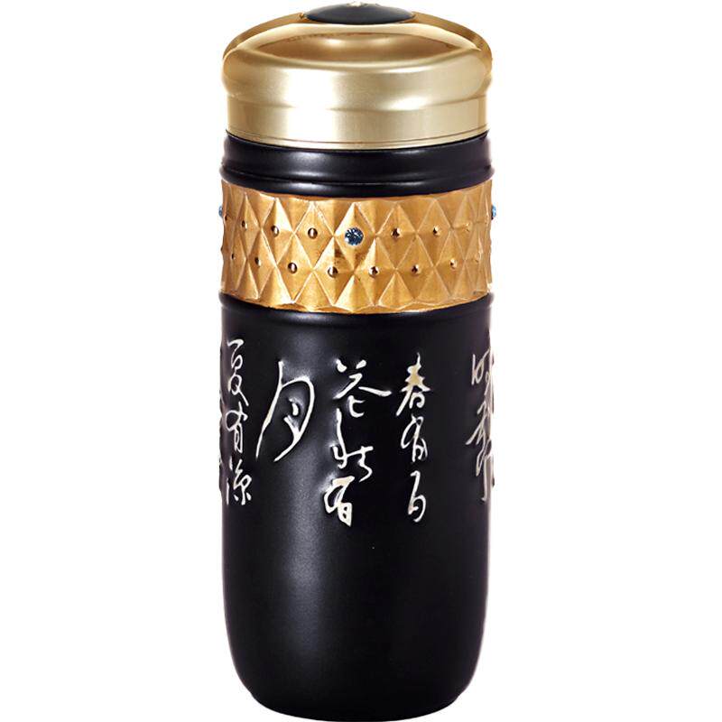 乾唐轩活瓷杯正品吉星鎏金清心大书法随身杯双层陶瓷杯水杯子男