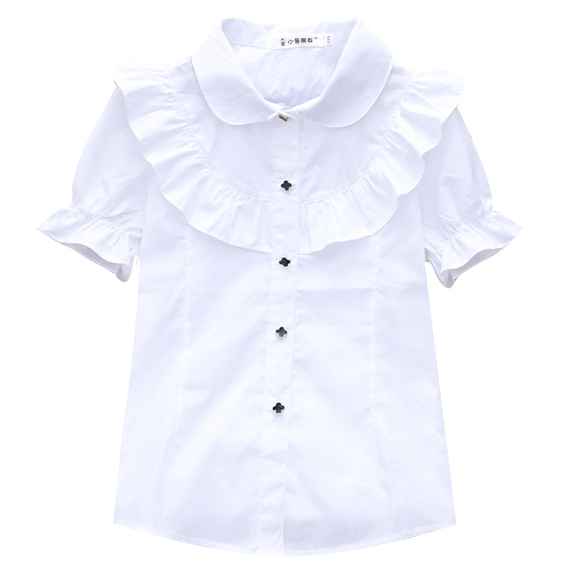 女童白衬衫短袖校服套装纯棉