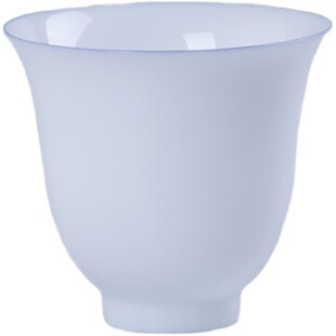 集正 甜白蓝边薄胎品茗杯透光功夫小茶杯白瓷茶具家用客人喝茶杯