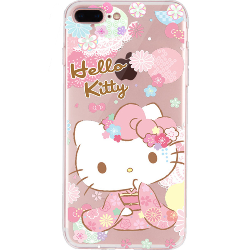 适用于iPhoneX卡通清新和服hellokitty手机壳苹果7全包软套 8plus