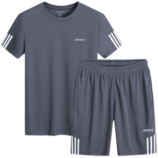 中老年短裤男夏天外穿裤子运动套装家居加大码速干衣服篮球服爸爸