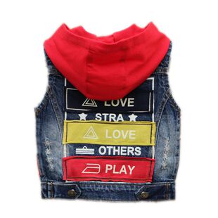 2026儿童纯棉牛仔马甲男童背心婴儿坎肩春秋新品公子连帽潮1-2-3