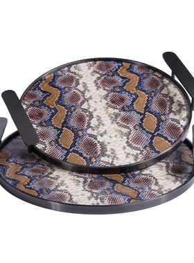 新中式风圆形金属客厅茶几托盘