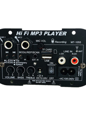 蓝牙双话筒12V24V220V收音功放板