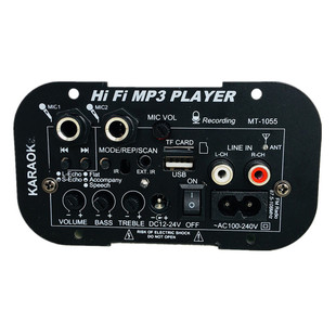 1055蓝牙双话筒功放板 12V24V220V带收音混响5寸家用车载低音炮芯