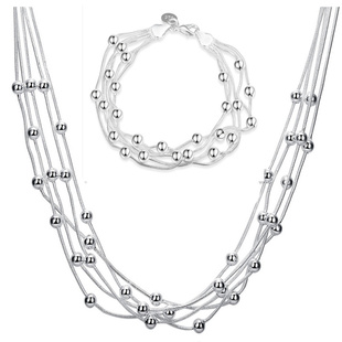 925银饰套装女 五线光珠手链项链两件套 时尚简约婚庆新娘首饰品