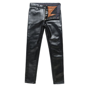 皮裤男修身韩版帅气摩托车青年男士皮裤加绒加厚冬季保暖皮毛一体