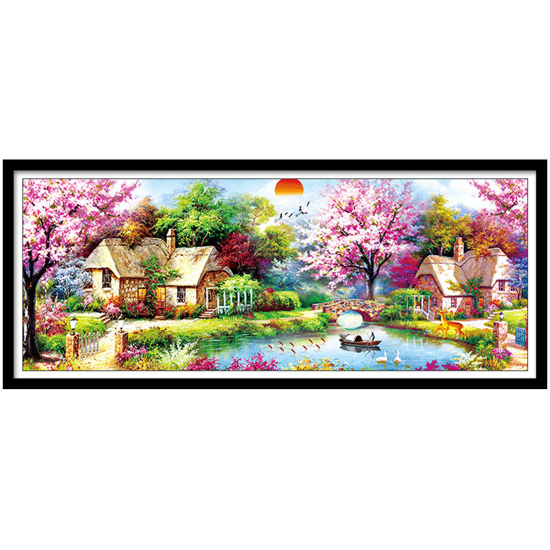 简约现代温馨欧式风景挂画十字绣