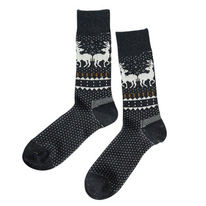 北欧秋冬雪花小麋鹿男士复古长筒原宿古着潮流中筒高帮靴子袜子