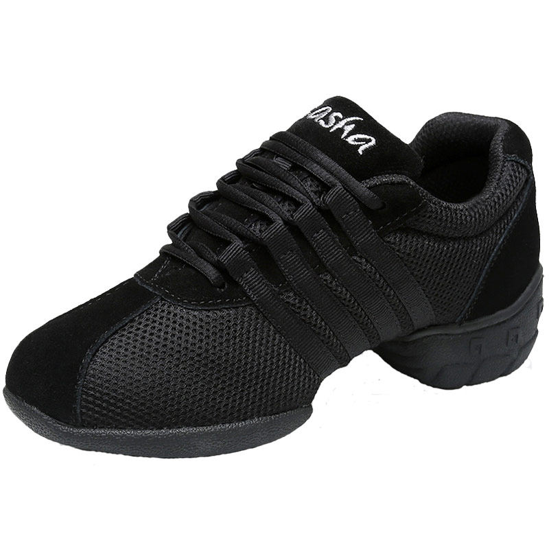 三莎新款广场舞鞋网面软底爵士舞蹈鞋女式中跟现代跳舞鞋增高舞鞋