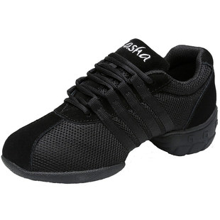 三莎新款广场舞鞋网面软底爵士舞蹈鞋女式中跟现代跳舞鞋增高舞鞋