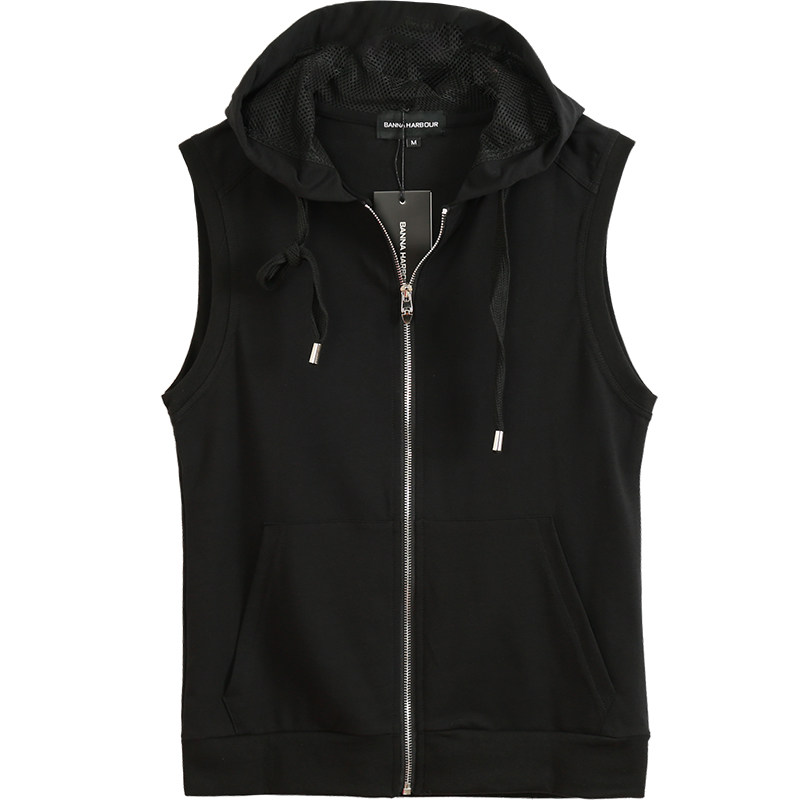 秋季男士马甲韩版修身无袖连帽运动背心纯棉休闲坎肩健身马夹外套