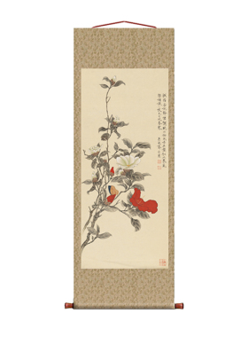 于非闇 红白茶花轴 卷轴挂画仿古画复制品花鸟画名人字画玄关装饰