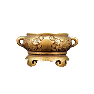 家用黄铜百鸟朝凤小香炉纯铜迷你袖珍带底座蚰龙耳彝炉凤凰小铜炉