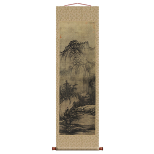 宋 巨然 溪山兰若图 仿古画古代名画真迹复制品挂轴卷轴国画山水