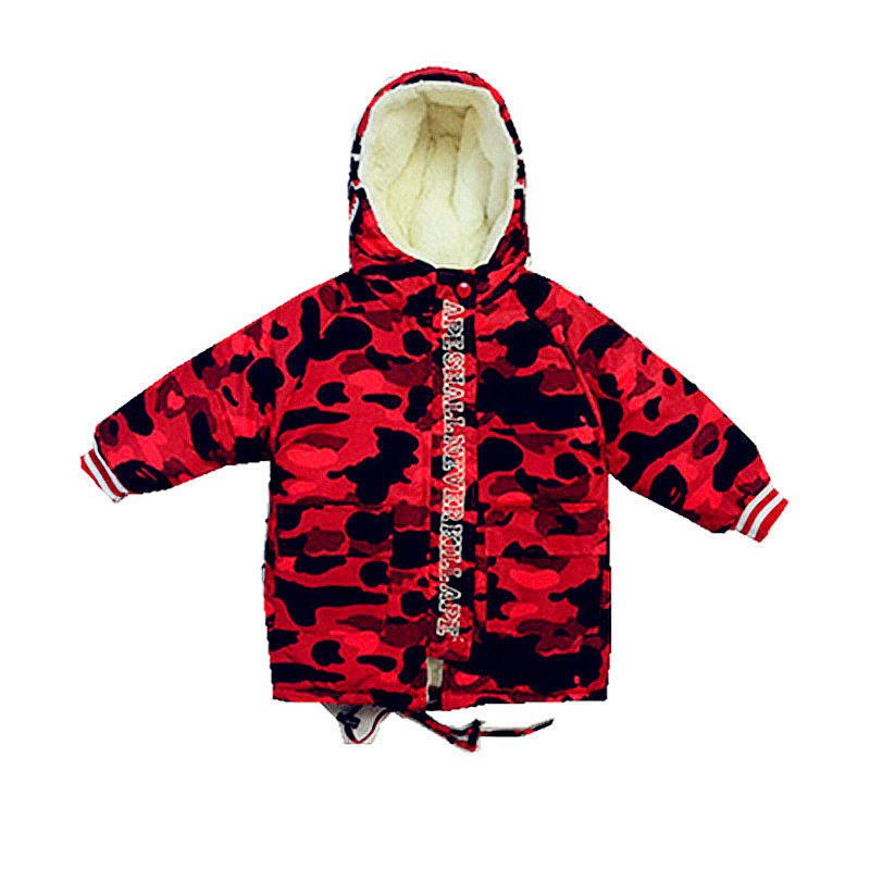 潮牌APE ZOO童装男女宝宝外套长款棉服加厚加绒棉服迷彩棉袄鲨鱼