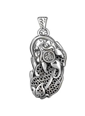 纯银貔貅吊坠潮牌银