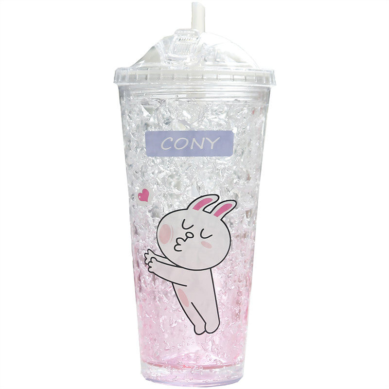夏日碎冰杯简约杯子女学生韩版小清新水杯双层制冷渐变色塑料杯子