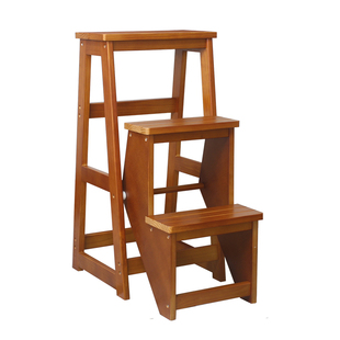 加高实木三层梯凳台阶凳 家用木梯子折叠梯 两用梯椅花架置物架