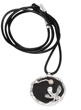 原创设计风四叶花吊坠棉麻木项链