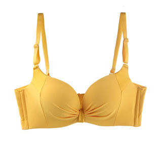 无钢圈小胸显胸大内衣女平胸舒适金黄色厚款超聚拢文胸36A38A85A
