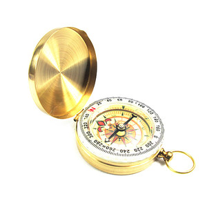 纯铜怀表式指南针夜光黄金色翻盖定向罗盘 户外登山多功能指北针