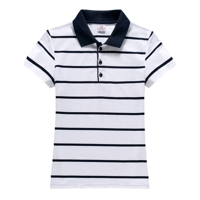 翻领薄款纯棉女休闲短袖条纹上衣