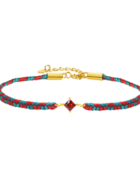 THISNESS 圣诞特辑 菱形锆石复古红绿色纯银镀金编绳手链