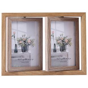 创意北欧复古木质相框摆台6寸7寸旋转双面相架组合多张照片连体框