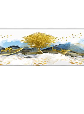 电视沙发后面背有靠山招财风景画