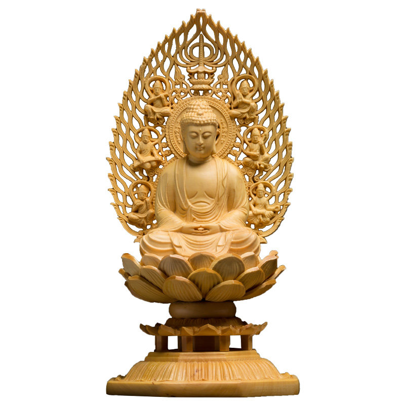 黄杨木雕佛像人家居客厅风水雕刻工艺品供奉实木观音摆件娑婆三圣