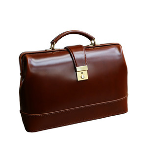 马骝手工 男士手提单肩公文包 商务杜勒斯口金包 意大利牛皮定制
