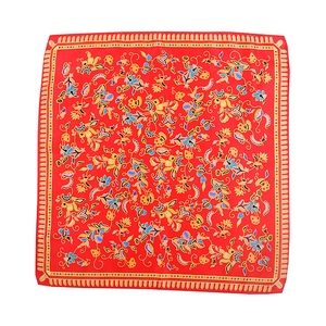 杭州都锦生100桑蚕丝女丝巾纯真丝小方巾礼盒装红色中国风民俗花